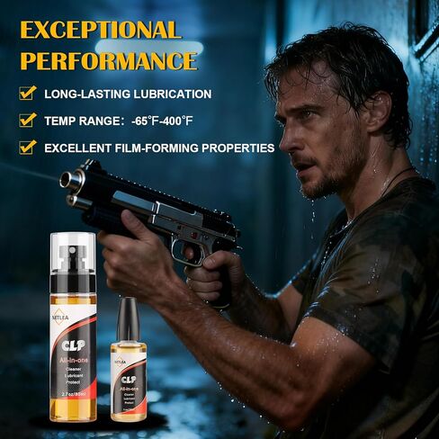 3.7oz CLP Gun Cleaning Oiler Oiler ومنظف البندقية ورذاذ الزيت يتضمن مسحات قماشية قابلة لإعادة الاستخدام ورقع لصيانة الأسلحة النارية ومنع الصدأ in Saudi Arabia