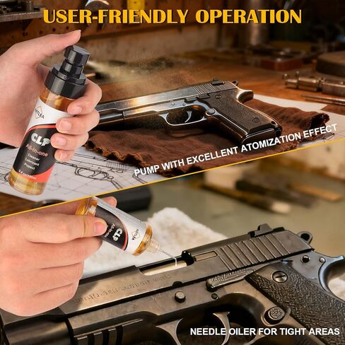 3.7oz CLP Gun Cleaning Oiler Oiler ومنظف البندقية ورذاذ الزيت يتضمن مسحات قماشية قابلة لإعادة الاستخدام ورقع لصيانة الأسلحة النارية ومنع الصدأ in Saudi Arabia