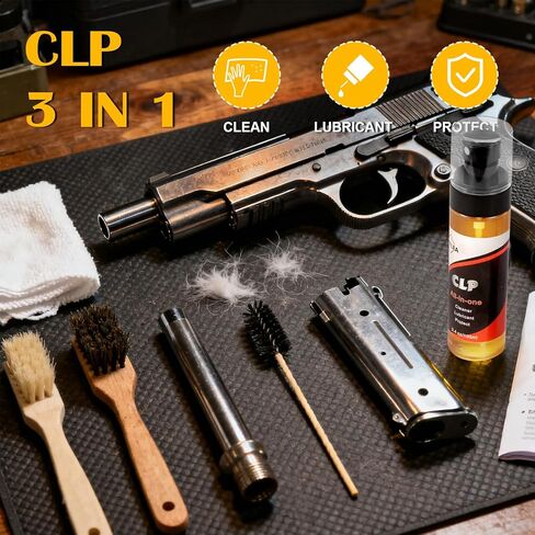 3.7oz CLP Gun Cleaning Oiler Oiler ومنظف البندقية ورذاذ الزيت يتضمن مسحات قماشية قابلة لإعادة الاستخدام ورقع لصيانة الأسلحة النارية ومنع الصدأ in Saudi Arabia