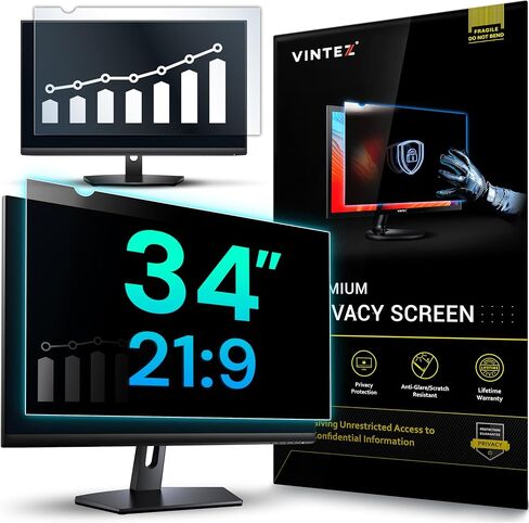 شاشة خصوصية VINTEZ مقاس 34 بوصة 21:9 لشاشة الكمبيوتر والكمبيوتر المحمول - طبقة حماية مضادة للوهج وفلتر الضوء الأزرق لحماية العين - درع خصوصية لشاشة الكمبيوتر، [عبوة واحدة] in Saudi Arabia