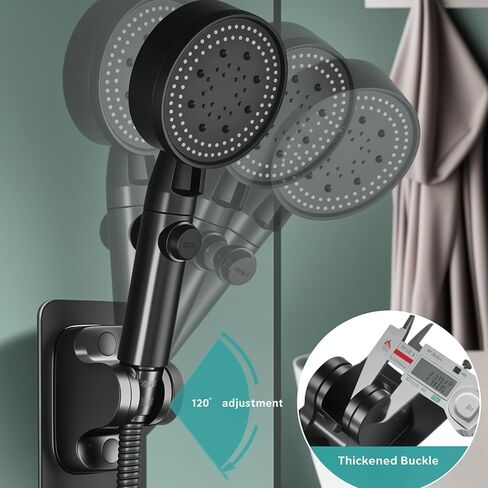 DALAN self-Adhesive Shower Head Bracket - 120-degree Adjustable Handheld Shower Bracket, no Drilling Required, Wall-Mounted, Waterproof (Matte Black) in Kuwait