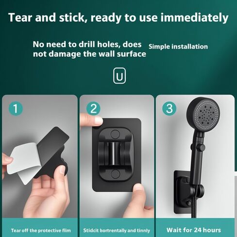 DALAN self-Adhesive Shower Head Bracket - 120-degree Adjustable Handheld Shower Bracket, no Drilling Required, Wall-Mounted, Waterproof (Matte Black) in Kuwait