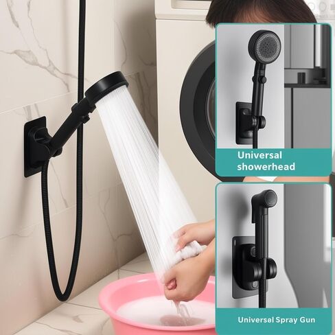 DALAN self-Adhesive Shower Head Bracket - 120-degree Adjustable Handheld Shower Bracket, no Drilling Required, Wall-Mounted, Waterproof (Matte Black) in Kuwait