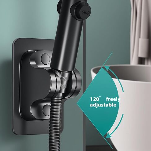 DALAN self-Adhesive Shower Head Bracket - 120-degree Adjustable Handheld Shower Bracket, no Drilling Required, Wall-Mounted, Waterproof (Matte Black) in Kuwait