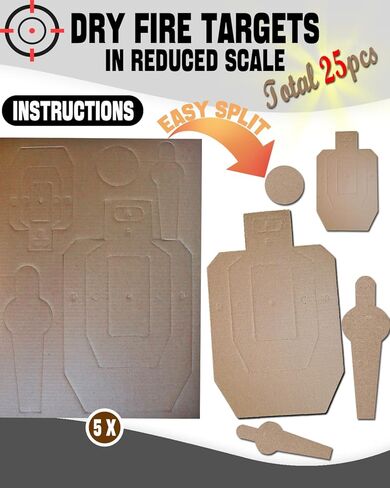 5 Set 25 Pcs Dry Fire Targets Cardboards in Reduced Scale, Cardboard Targets for Shooting Silhouette Simulation Style, Competition Torso Target Shooting Range Practice in Saudi Arabia