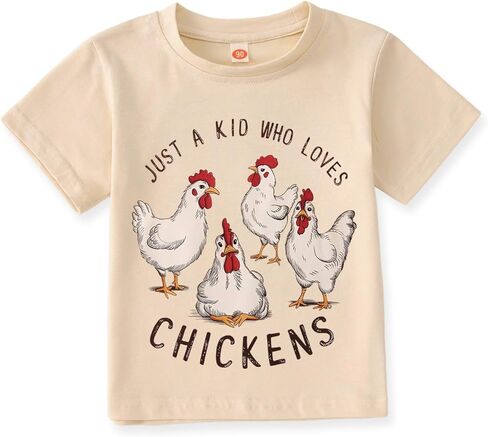 Ritatte Toddler Baby Farm Shirt for Boys Girls Cute Chicken Graphic Short Sleeve T-Shirt Kids Funny Letter Print Tee Tops in Saudi Arabia
