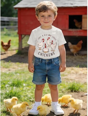 Ritatte Toddler Baby Farm Shirt for Boys Girls Cute Chicken Graphic Short Sleeve T-Shirt Kids Funny Letter Print Tee Tops in Saudi Arabia