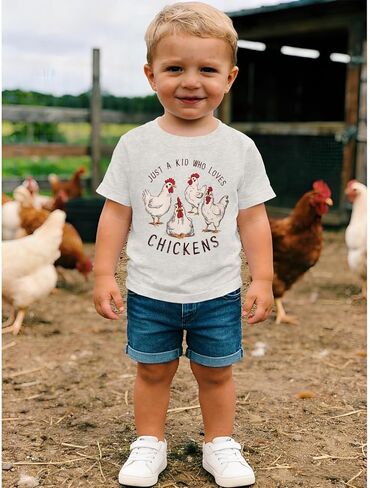 Ritatte Toddler Baby Farm Shirt for Boys Girls Cute Chicken Graphic Short Sleeve T-Shirt Kids Funny Letter Print Tee Tops in Saudi Arabia