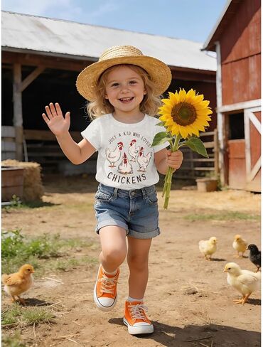 Ritatte Toddler Baby Farm Shirt for Boys Girls Cute Chicken Graphic Short Sleeve T-Shirt Kids Funny Letter Print Tee Tops in Saudi Arabia