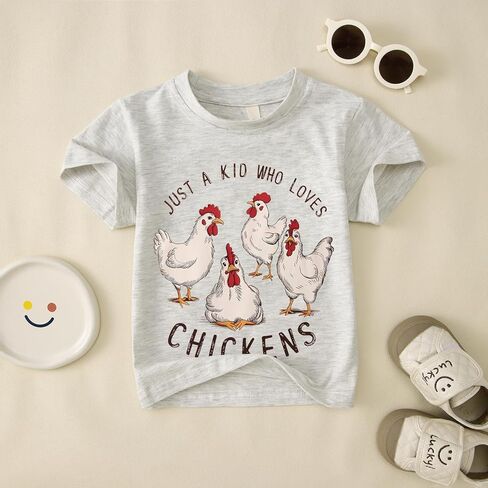 Ritatte Toddler Baby Farm Shirt for Boys Girls Cute Chicken Graphic Short Sleeve T-Shirt Kids Funny Letter Print Tee Tops in Saudi Arabia