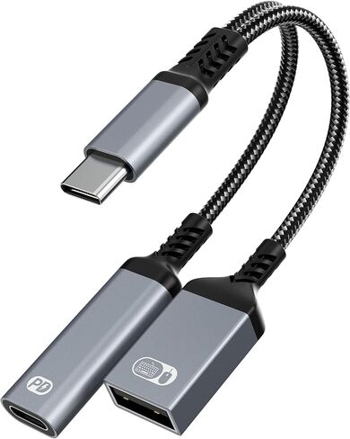 محول وشاحن USB C OTG 2 في 1، محول شحن من النوع C OTG مع شحن سريع 60 وات PD، كابل USB C Splitter OTG متوافق مع iPad وiPhone 15 16 17 وSamsung وPixel وChromecast in Kuwait