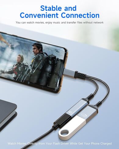 محول وشاحن USB C OTG 2 في 1، محول شحن من النوع C OTG مع شحن سريع 60 وات PD، كابل USB C Splitter OTG متوافق مع iPad وiPhone 15 16 17 وSamsung وPixel وChromecast in Kuwait