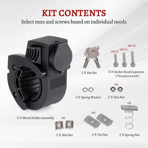 مجموعة حامل مجرفة مطاطية مع قفل يناسب أدوات قطر 0.79 بوصة - 1.79 بوصة، مقابض سريعة الفك لرف سقف السيارة على الطرق الوعرة، لوحات مولي، شاحنات الدفع الرباعي UTV ATV M6 Nut in Kuwait