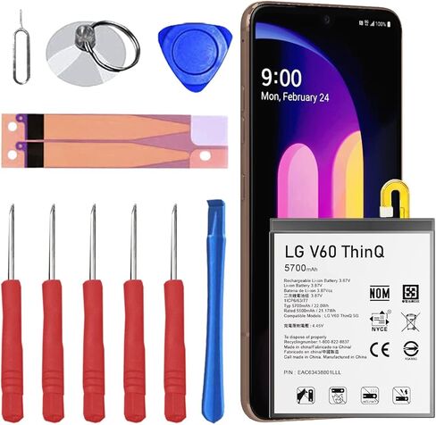 for LG V60 ThinQ Battery (Upgraded) 5700mAh High Capacity Battery Replacement for LG V60 ThinQ 5G BL-T46 LM-V600TM T-Mobile/Sprint/U.S. Cellular with Repair Tool Kits in Kuwait