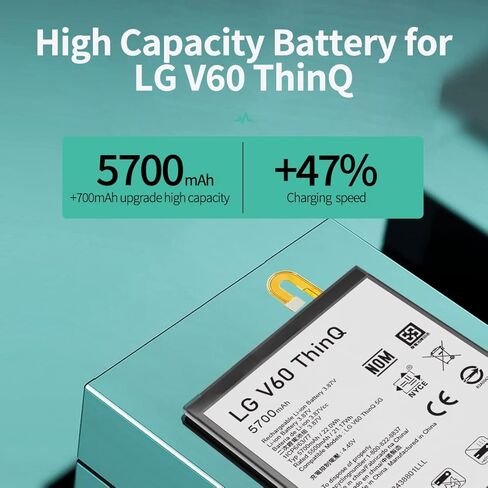 for LG V60 ThinQ Battery (Upgraded) 5700mAh High Capacity Battery Replacement for LG V60 ThinQ 5G BL-T46 LM-V600TM T-Mobile/Sprint/U.S. Cellular with Repair Tool Kits in Kuwait