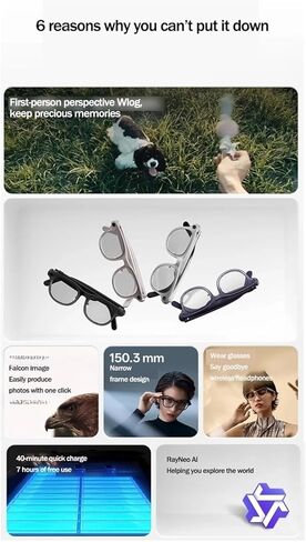 Compatible for RayNeo V3 Slim AI Photography Smart Glasses Wireless BCompatible for uetooth Audio Glasses Wireless Headphones Voice(Gold) in Kuwait