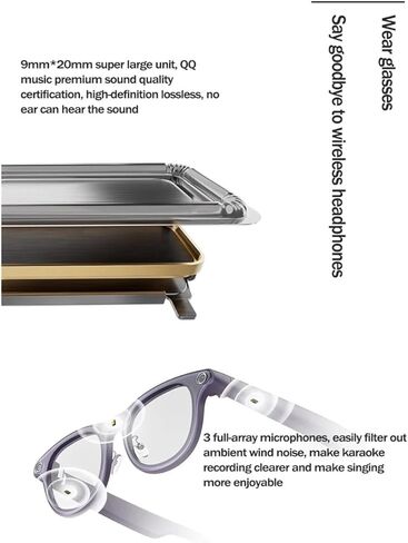 Compatible for RayNeo V3 Slim AI Photography Smart Glasses Wireless BCompatible for uetooth Audio Glasses Wireless Headphones Voice(Gold) in Kuwait