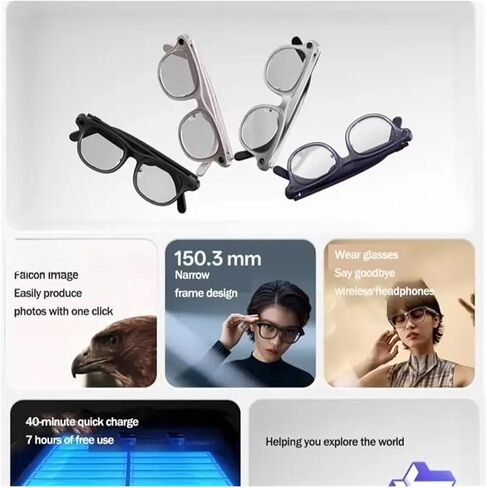 متوافق مع RayNeo V3 Slim AI Smart Glasses Photography Glasses Wireless Bluetooth Audio Glasses Wireless Headphones إطارات التحكم الصوتي (أسود مع إطار) in Saudi Arabia