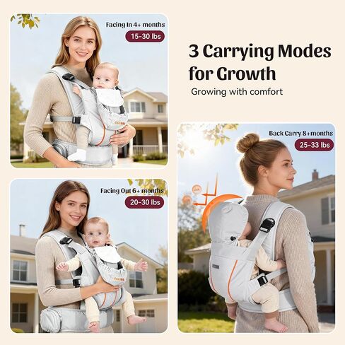 حاملة الأطفال من كوزي بي بي، حاملة أغطية أطفال مريحة 3 في 1 مع حزام خصر بوسادة هوائية، حاملة أطفال مريحة وقابلة للتعديل من حديثي الولادة إلى الأطفال الصغار بوزن 7.7 إلى 33 رطل، حاملة أطفال مع حزام قفل، وجيب تخزين in Kuwait