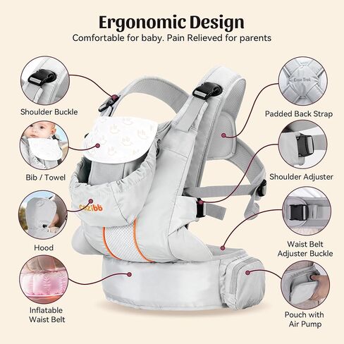 حاملة الأطفال من كوزي بي بي، حاملة أغطية أطفال مريحة 3 في 1 مع حزام خصر بوسادة هوائية، حاملة أطفال مريحة وقابلة للتعديل من حديثي الولادة إلى الأطفال الصغار بوزن 7.7 إلى 33 رطل، حاملة أطفال مع حزام قفل، وجيب تخزين in Kuwait