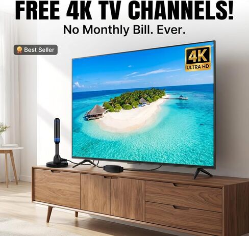 هوائي تلفزيون داخلي طويل المدى مع معزز إشارة مضخم مزدوج، يدعم عصا النار 4K 1080p للتلفزيون الذكي وأجهزة التلفزيون القديمة، استقبال 360 درجة، هوائي رقمي عالي الدقة، كابل محوري بطول 16.5 قدم in Kuwait