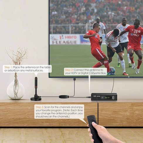 هوائي تلفزيون داخلي طويل المدى مع معزز إشارة مضخم مزدوج، يدعم عصا النار 4K 1080p للتلفزيون الذكي وأجهزة التلفزيون القديمة، استقبال 360 درجة، هوائي رقمي عالي الدقة، كابل محوري بطول 16.5 قدم in Kuwait