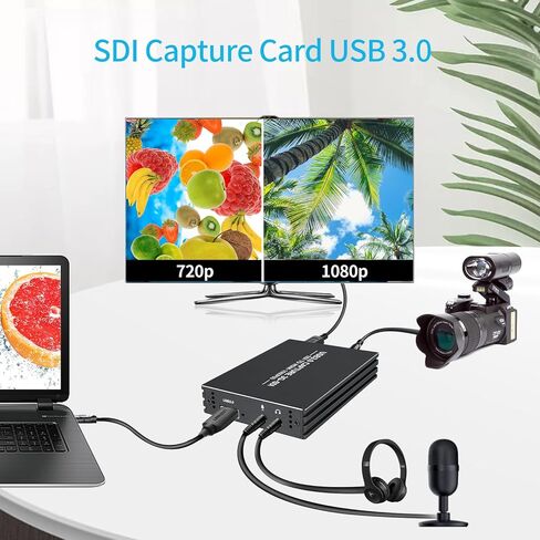 بطاقة التقاط ACHAVE SDI USB 3.0، جهاز التقاط صوت فيديو 1080P 60FPS مع حلقة HDMI، بطاقة تسجيل بث الألعاب لنظام التشغيل Windows Linux OS X، التوصيل والتشغيل in Kuwait