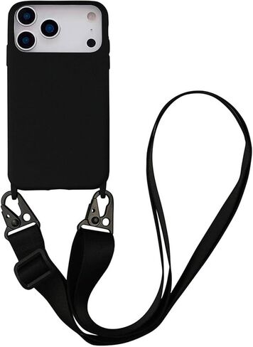 Crossbody Phone Case Compatible with iPhone 17 Pro Max, Cute Soft Silicone Cover with Lanyard Adjustable Shoulder Strap Shockproof Protector Women Girls Black in Saudi Arabia