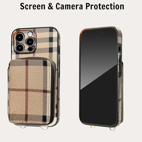 متوافق مع حافظة محفظة iPhone 16 Pro Max مع حامل بطاقة، غطاء محفظة هاتف فاخر من الجلد الكلاسيكي بسحاب على الجسم وغطاء محفظة للهاتف النقدي للنساء 5G 6.9 بوصة كاكي in Saudi Arabia