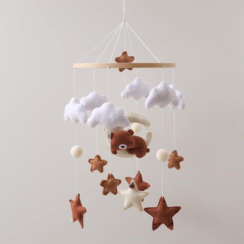 GOODMOM Sleeping Bear Baby Crib Mobile Handmade Soothing Bedtime Baby Mobile for Crib Felt Night Mood Nursery Decor for Baby Boy&Girl Easy Assembly & Durable Newborn Gift (Moon Bear) (Blue) in Saudi Arabia