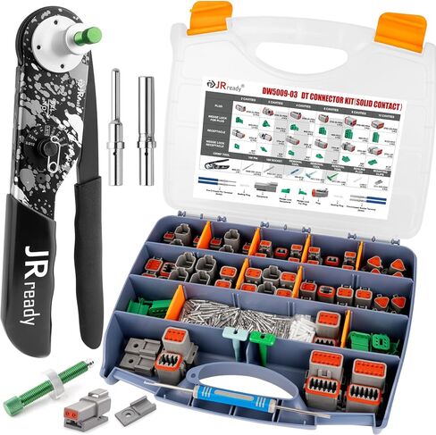 JRready DW5009-04 Deutch Connector Kit,2 Pin Connectors,3 4 6 8 12 Pin Waterproof Plug Connector with Automotive Solid&Close Barrel Contacts,DT DTM DTP DTHD Series Terminal Crimp Tool Size 12-22AWG in Saudi Arabia