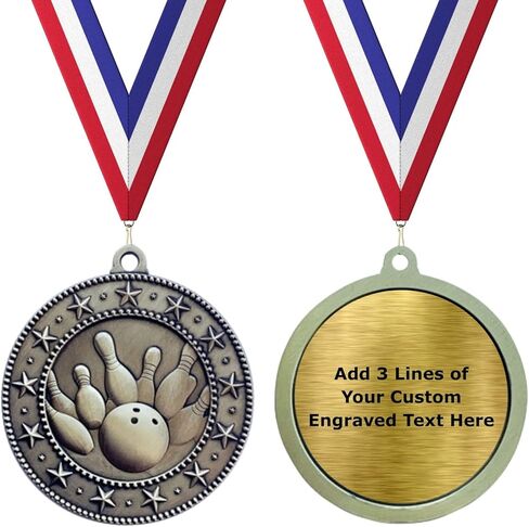 Express Medals Bowling Gold Medals Trophy Award with Neck Ribbons EMDC25 - (Pack of 10) in Saudi Arabia
