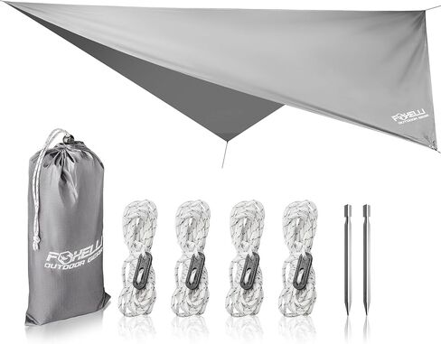 Foxelli Hammock Rain Fly - Waterproof Lightweight Tent & Hammock Rain Tarp for Camping, Backpacking w/Easy Setup Including Extra Long Guy Lines & Stakes in Saudi Arabia