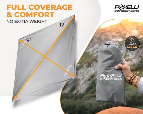 Foxelli Hammock Rain Fly - خيمة خفيفة الوزن مقاومة للماء وقماش المطر الأرجوحة للتخييم وحقائب الظهر مع سهولة الإعداد بما في ذلك خطوط وأوتاد طويلة جدًا in Kuwait