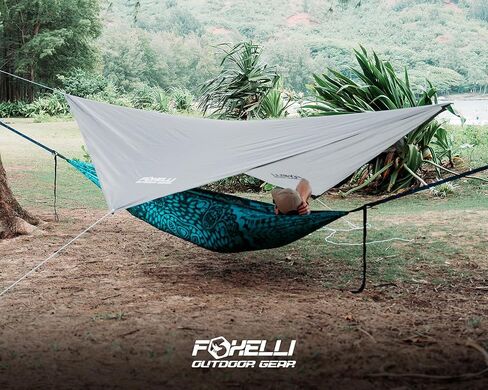 Foxelli Hammock Rain Fly - Waterproof Lightweight Tent & Hammock Rain Tarp for Camping, Backpacking w/Easy Setup Including Extra Long Guy Lines & Stakes in Saudi Arabia