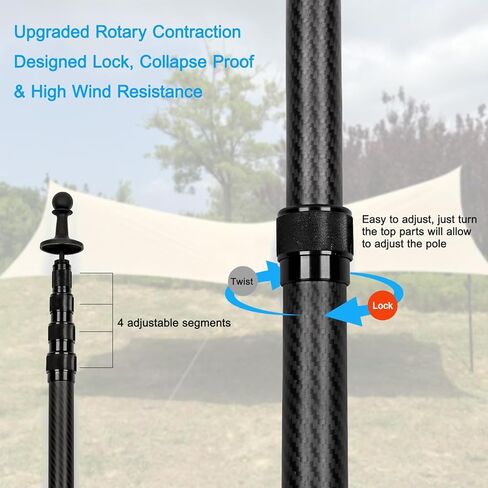 HIBLE Carbon Fiber Tarp Poles, 2 Sets of Black Camping Poles for Shelters, Tent, Canopy, Awning, Telescoping Tent Poles Extend Up to 8.2 Foot (Black, Tarp Poles Only) in Saudi Arabia