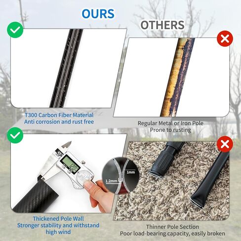 HIBLE Carbon Fiber Tarp Poles, 2 Sets of Black Camping Poles for Shelters, Tent, Canopy, Awning, Telescoping Tent Poles Extend Up to 8.2 Foot (Black, Tarp Poles Only) in Saudi Arabia