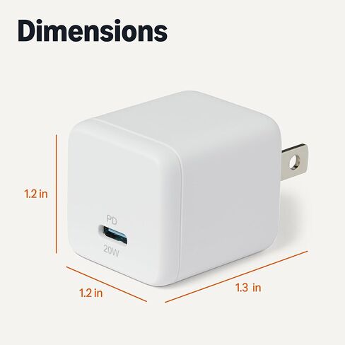 شاحن حائط أمازون بيسيكس سريع الشحن USB C نانو جان، 20 وات بمنفذ واحد PD 3.1 للهواتف اللوحية، أبيض in Kuwait