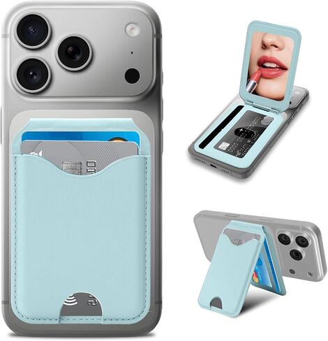 تمت ترقيته لمحفظة MagSafe مع مرآة مكياج، محفظة أقوى لحجب rfid المغناطيسي لهاتف iPhone Air 17 16 15 14 13 12 Pro Max، حامل 4 بطاقات مع حامل قابل للتعديل (أسود) in Saudi Arabia