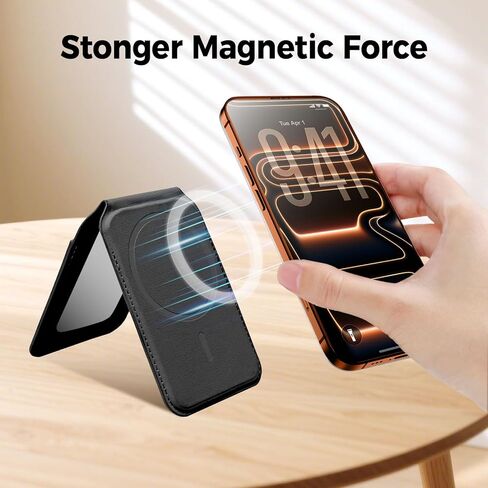 Upgraded for MagSafe Wallet with Makeup mirror，Stronger Magnetic rfid blocking Wallet for iPhone Air 17 16 15 14 13 12 Pro Max,4 Cards Holder with Adjustable Stand(Black) in Saudi Arabia