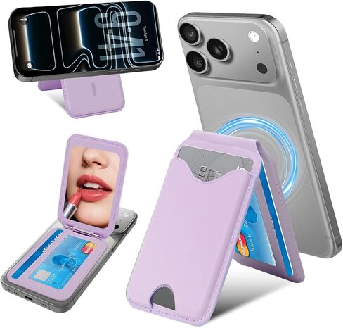 Upgraded for MagSafe Wallet with Makeup mirror，Stronger Magnetic rfid blocking Wallet for iPhone Air 17 16 15 14 13 12 Pro Max,4 Cards Holder with Adjustable Stand(Black) in Saudi Arabia