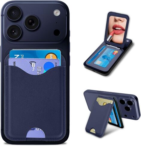 Upgraded for MagSafe Wallet with Makeup mirror，Stronger Magnetic rfid blocking Wallet for iPhone Air 17 16 15 14 13 12 Pro Max,4 Cards Holder with Adjustable Stand(Black) in Saudi Arabia