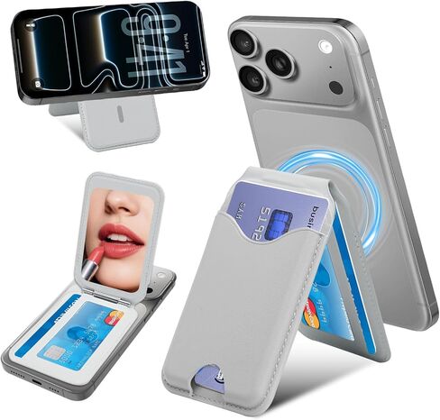 Upgraded for MagSafe Wallet with Makeup mirror，Stronger Magnetic rfid blocking Wallet for iPhone Air 17 16 15 14 13 12 Pro Max,4 Cards Holder with Adjustable Stand(Black) in Saudi Arabia