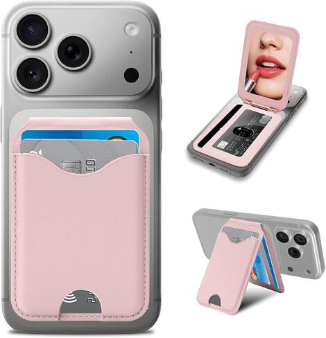 Upgraded for MagSafe Wallet with Makeup mirror，Stronger Magnetic rfid blocking Wallet for iPhone Air 17 16 15 14 13 12 Pro Max,4 Cards Holder with Adjustable Stand(Black) in Saudi Arabia