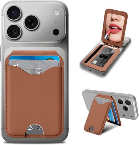 Upgraded for MagSafe Wallet with Makeup mirror，Stronger Magnetic rfid blocking Wallet for iPhone Air 17 16 15 14 13 12 Pro Max,4 Cards Holder with Adjustable Stand(Black) in Saudi Arabia