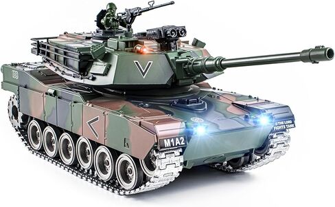 1:18 دبابة RC، 2.4 جيجا هرتز M1A2 نموذج دبابة التحكم عن بعد، 15 قناة لعبة جيش المعركة مع الدخان والضوء والصوت ومفتاح الصوت، لعبة عسكرية للبالغين والأطفال الذين يطلقون النار على BBS in Kuwait
