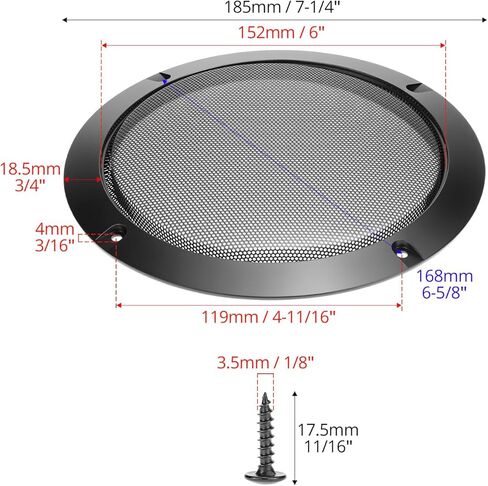 غطاء شواية مكبر صوت دائري شبكي معدني مقاس 6.5 بوصة من QWORK، فولاذ ملفوف على البارد مع حلقة بلاستيكية ABS، ديكور شبكات سماعات الراديو العالمية، حافظة حماية شبكية لشبكة مضخم الصوت، تتضمن براغي in Kuwait