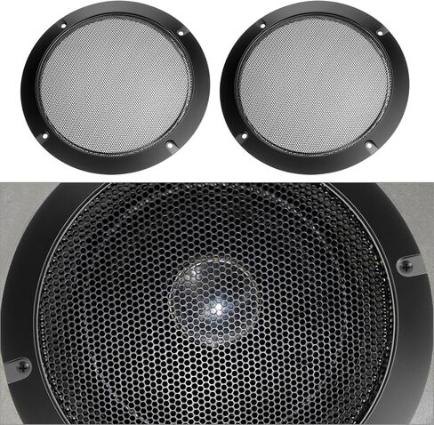 غطاء شواية مكبر صوت دائري شبكي معدني مقاس 6.5 بوصة من QWORK، فولاذ ملفوف على البارد مع حلقة بلاستيكية ABS، ديكور شبكات سماعات الراديو العالمية، حافظة حماية شبكية لشبكة مضخم الصوت، تتضمن براغي in Kuwait