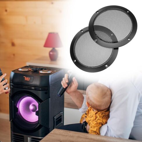 غطاء شواية مكبر صوت دائري شبكي معدني مقاس 6.5 بوصة من QWORK، فولاذ ملفوف على البارد مع حلقة بلاستيكية ABS، ديكور شبكات سماعات الراديو العالمية، حافظة حماية شبكية لشبكة مضخم الصوت، تتضمن براغي in Kuwait