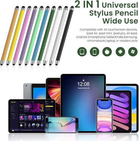 أقلام ستايلس لشاشات اللمس 10 عبوات متعددة، قلم ستايلس عالمي عالي الحساسية، قلم ستايلس لهواتف iPhone، iPad، Android، Galaxy Microsoft، Chromebook Tablet جميع شاشات اللمس (20 نصيحة قابلة للاستبدال) in Kuwait